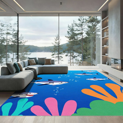 Playful Gray Sharks Underwater Scene Rug