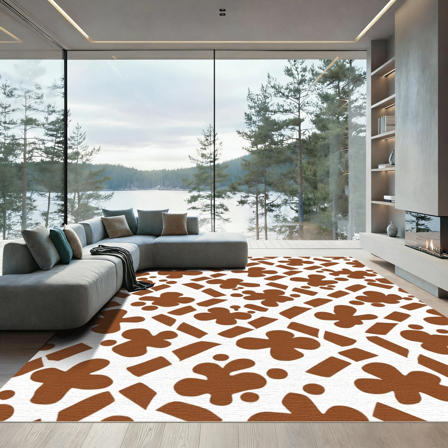 Brown Clover Splatter Abstract Rug