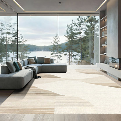 Abstract Beige Curved Stripes Rug