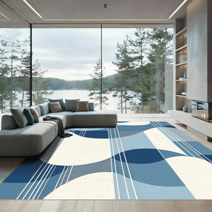 Mid Century Blue Abstract Wave Rug