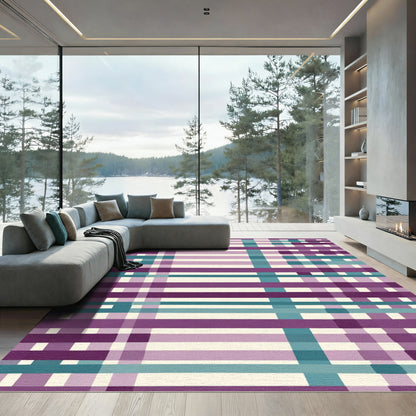 Faded Plum Teal Plaid Lines Rug