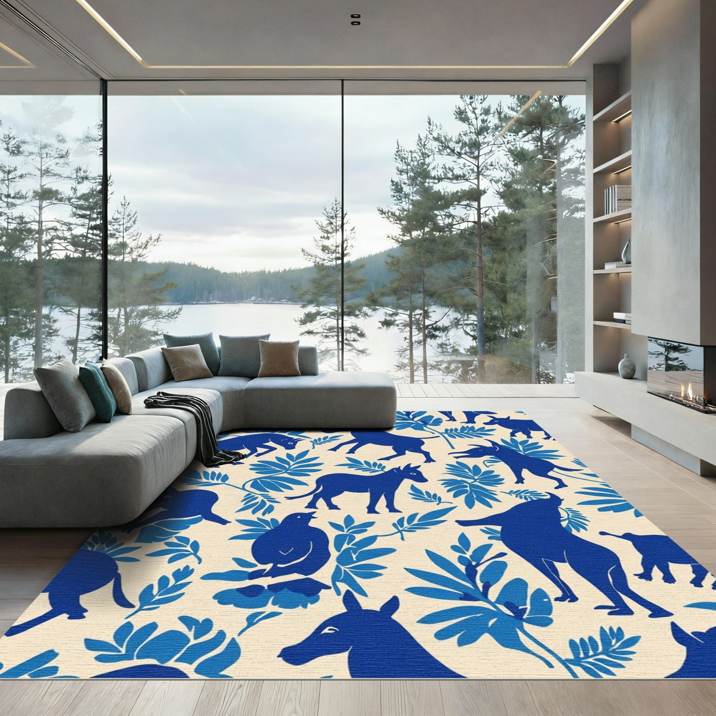 Blue Animals And Foliage Delightful Mix Rug