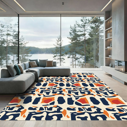 Abstract Ochre Red Midnight Shapes Rug