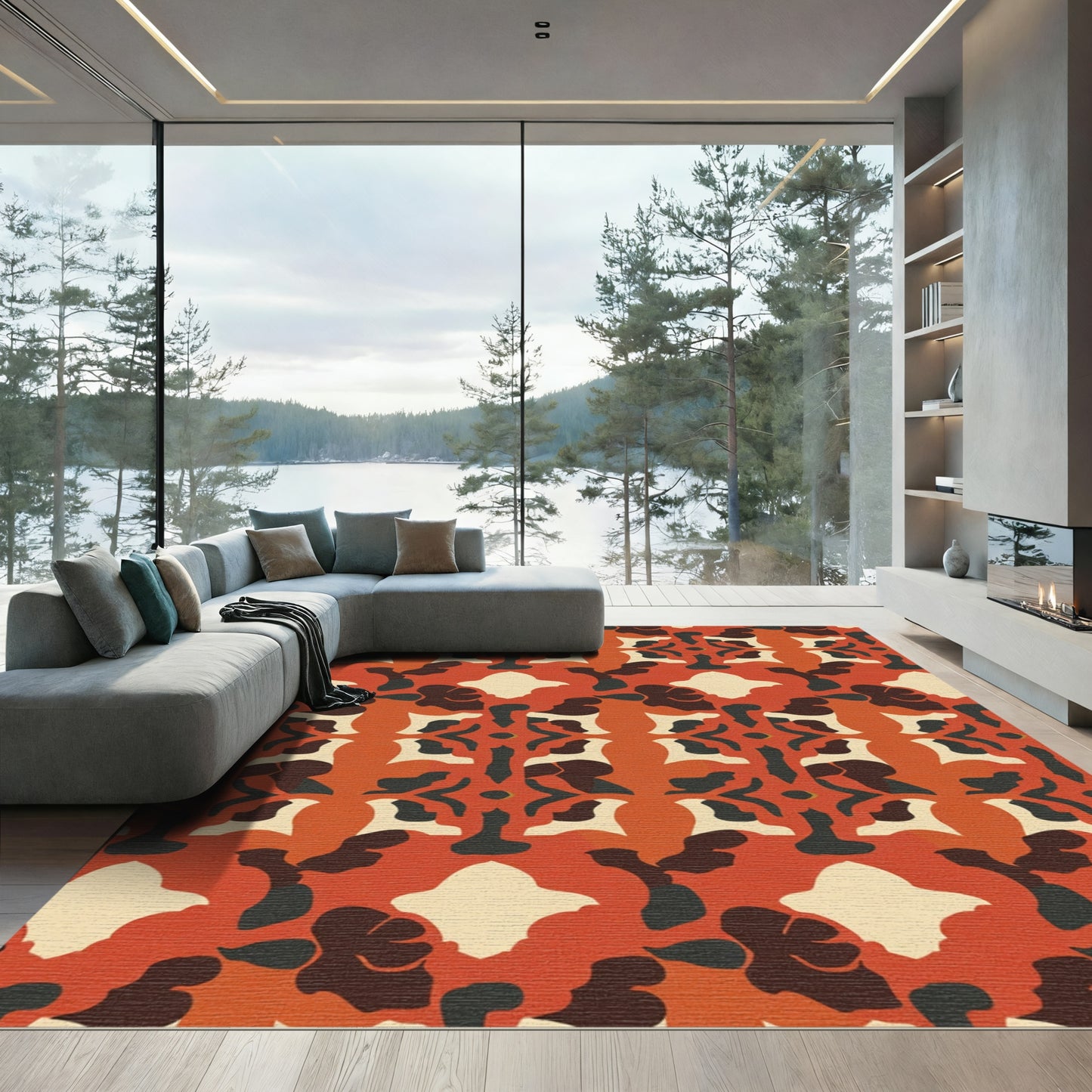 Retro Terracotta Abstract Organic Blocks Rug