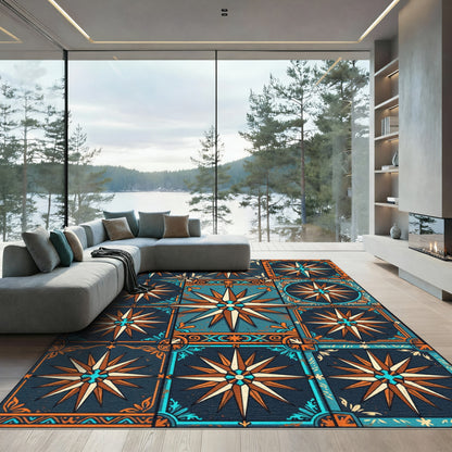 Nautical Compass Rose Tile Artwork Rug