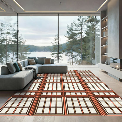 Terracotta Window Pane Grid Rug