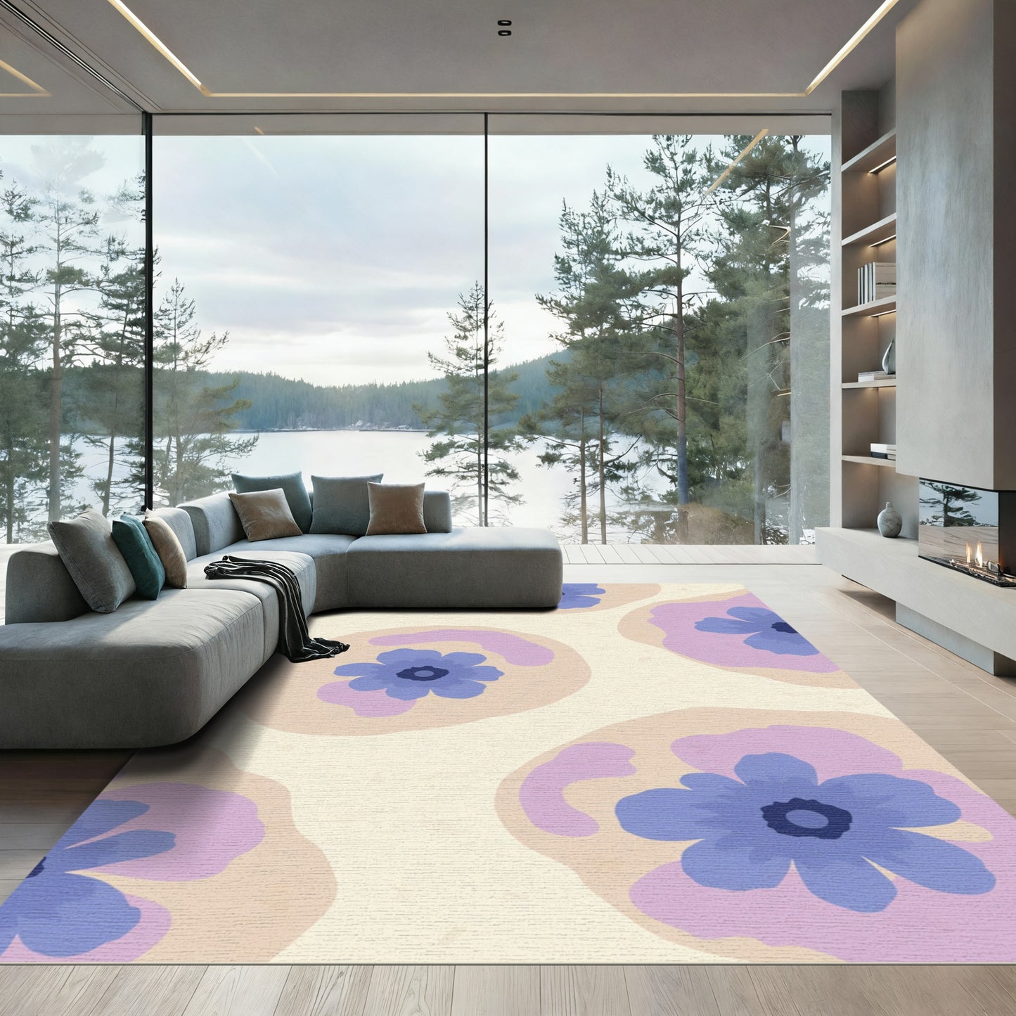 Purple Blue Floral Abstract Bloom Rug