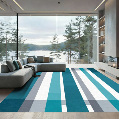 Modern Teal Gray Vertical Stripe Rug