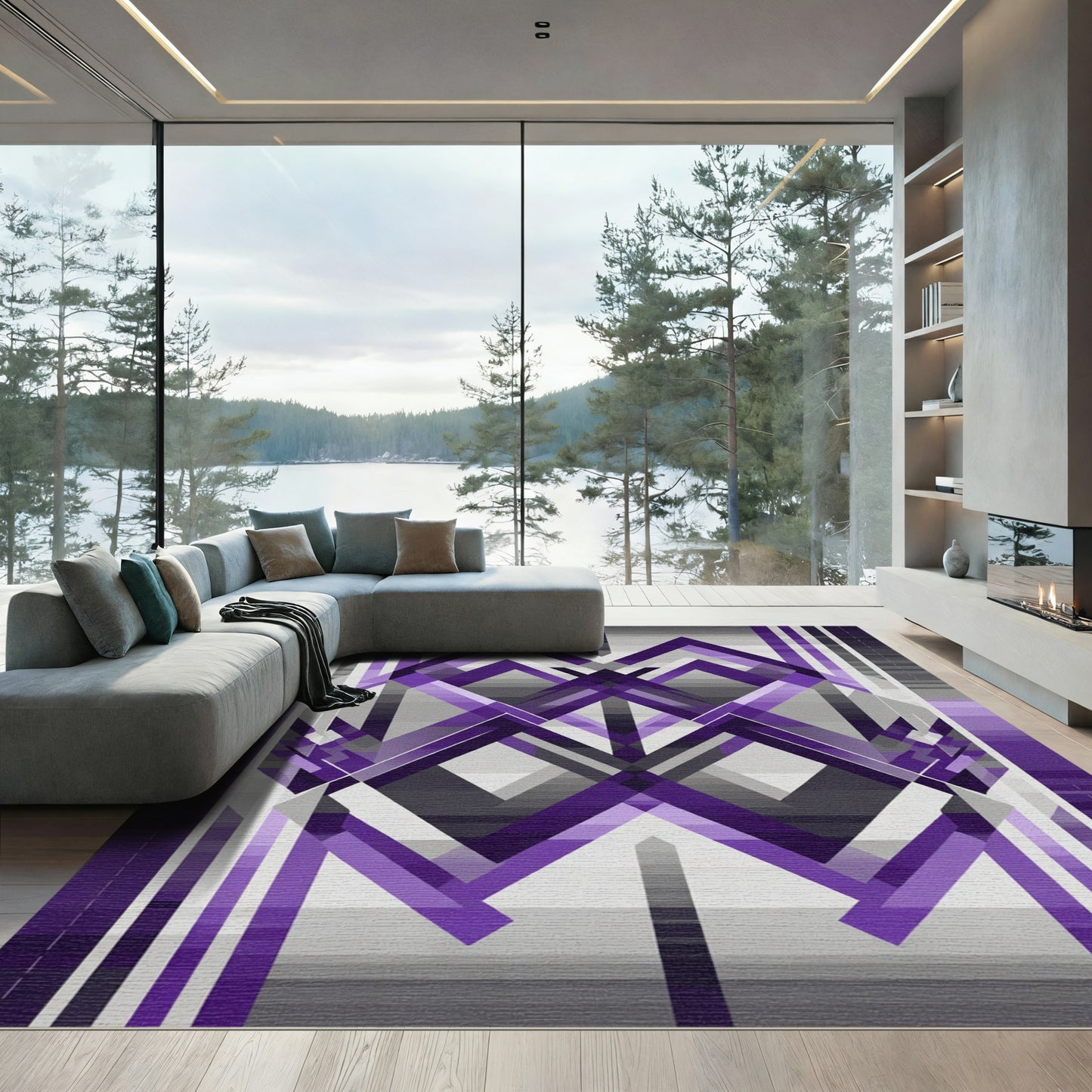 Purple Gray Geometric Abstract Rug