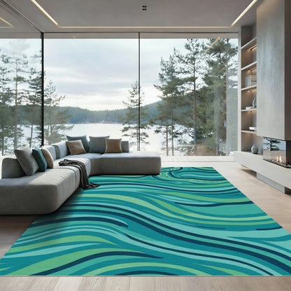 Oceanic Swirls Emerald Teal Flow Rug
