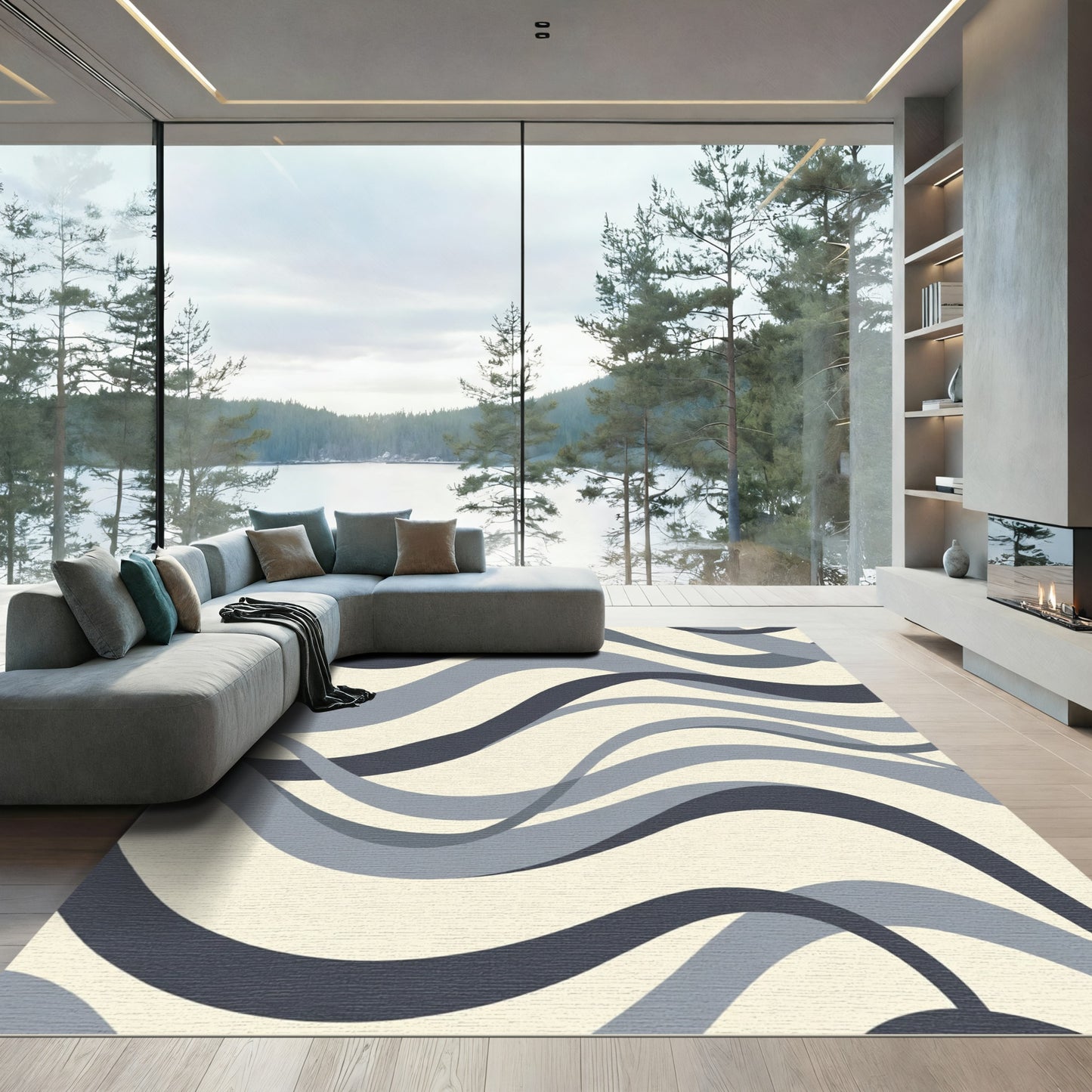 Modern Gray Wave Flow Rug
