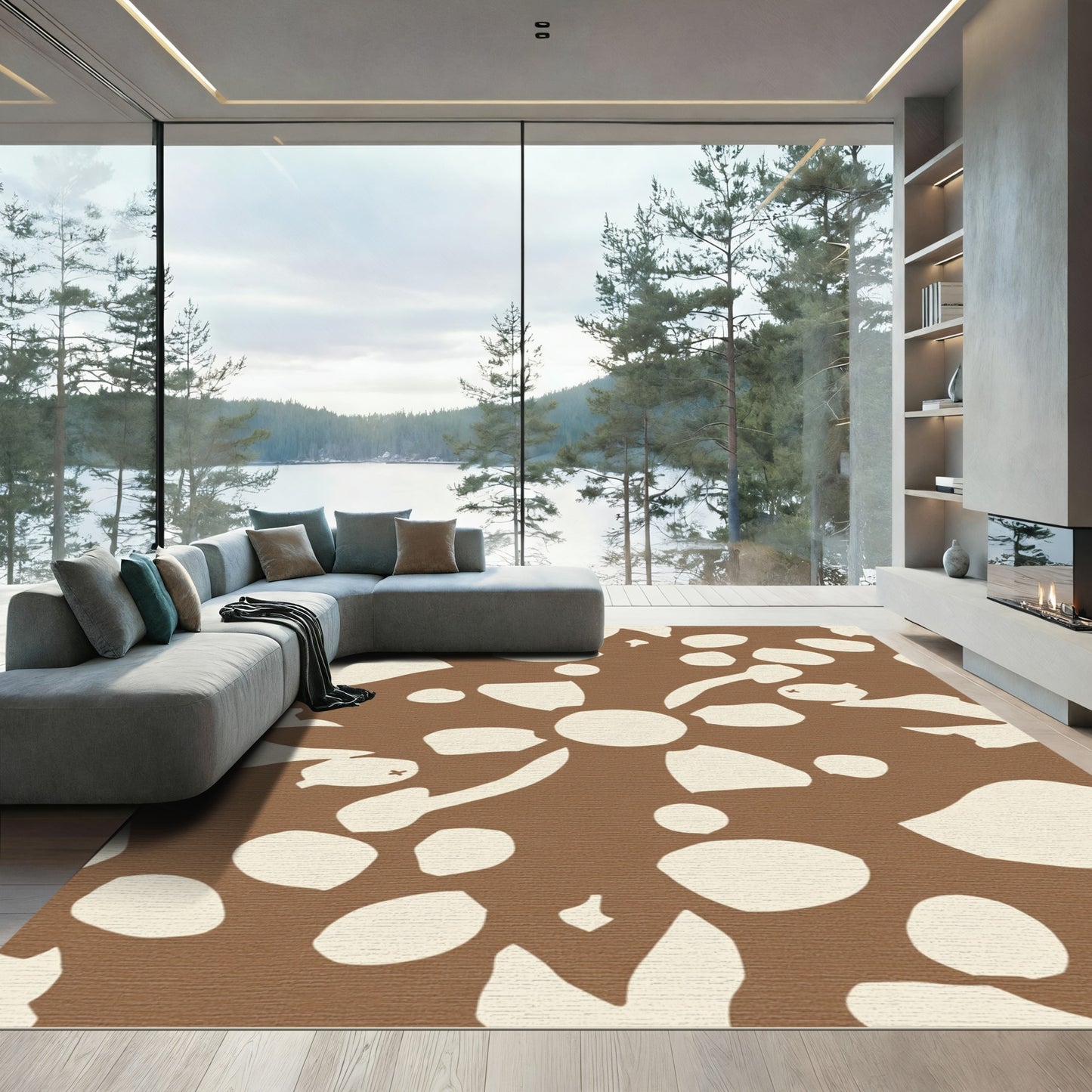 Neutral Brown Organic Abstract Shapes Rug