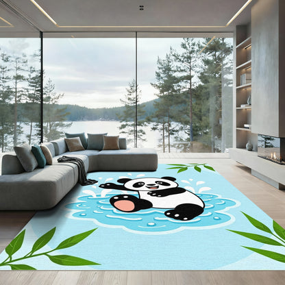 Playful Panda Splashing Water Rug