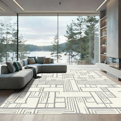 Gray Maze Abstract Geometric Layout Rug