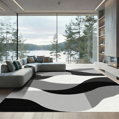 Monochrome Abstract Wavy Layers Rug
