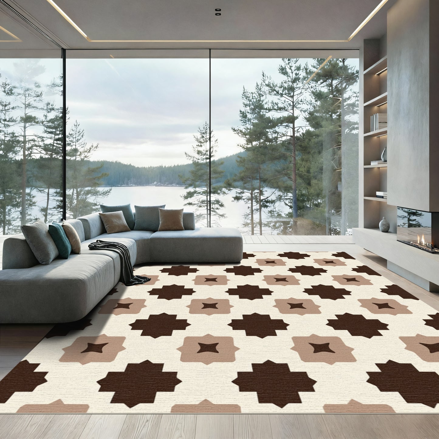 Brown Beige Quatrefoil Geometric Rug