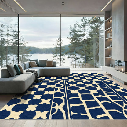 Indigo Bone Geometric Composition Rug