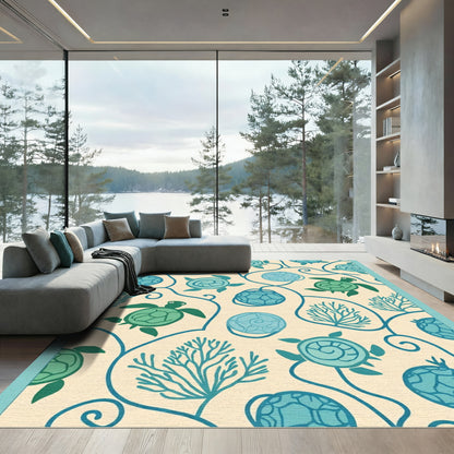 Aqua Sea Turtle Charm Vine Rug