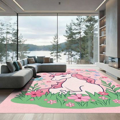 Pink Unicorn Amongst Flowers Meadow Rug