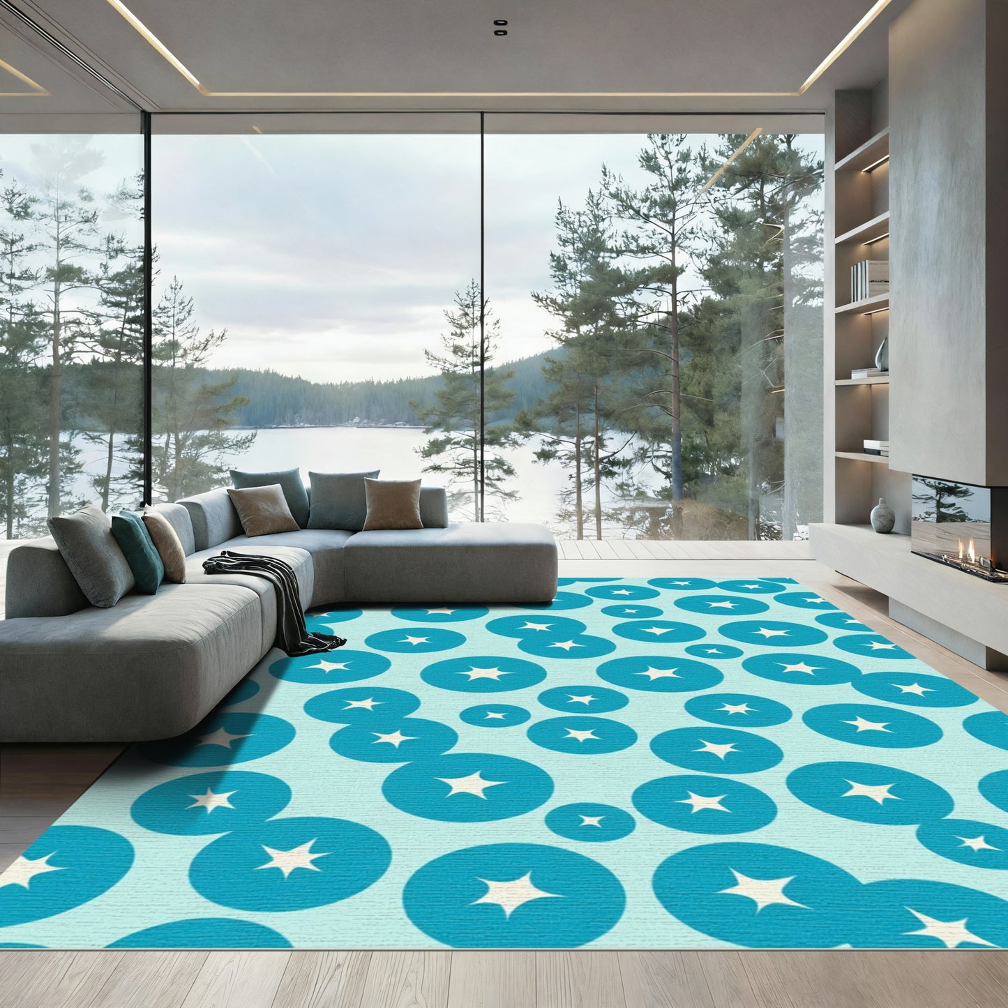 Teal Circle Starburst Overlay Rug