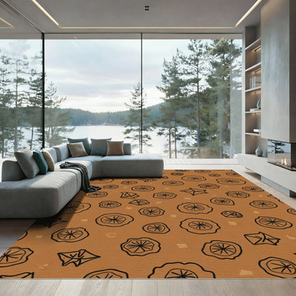 Earthy Orange Abstract Floral Cluster Rug