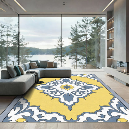 Yellow Blue White Floral Lattice Rug