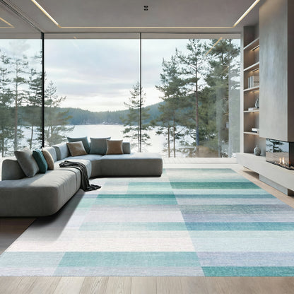 Teal Ombre Grid Rug
