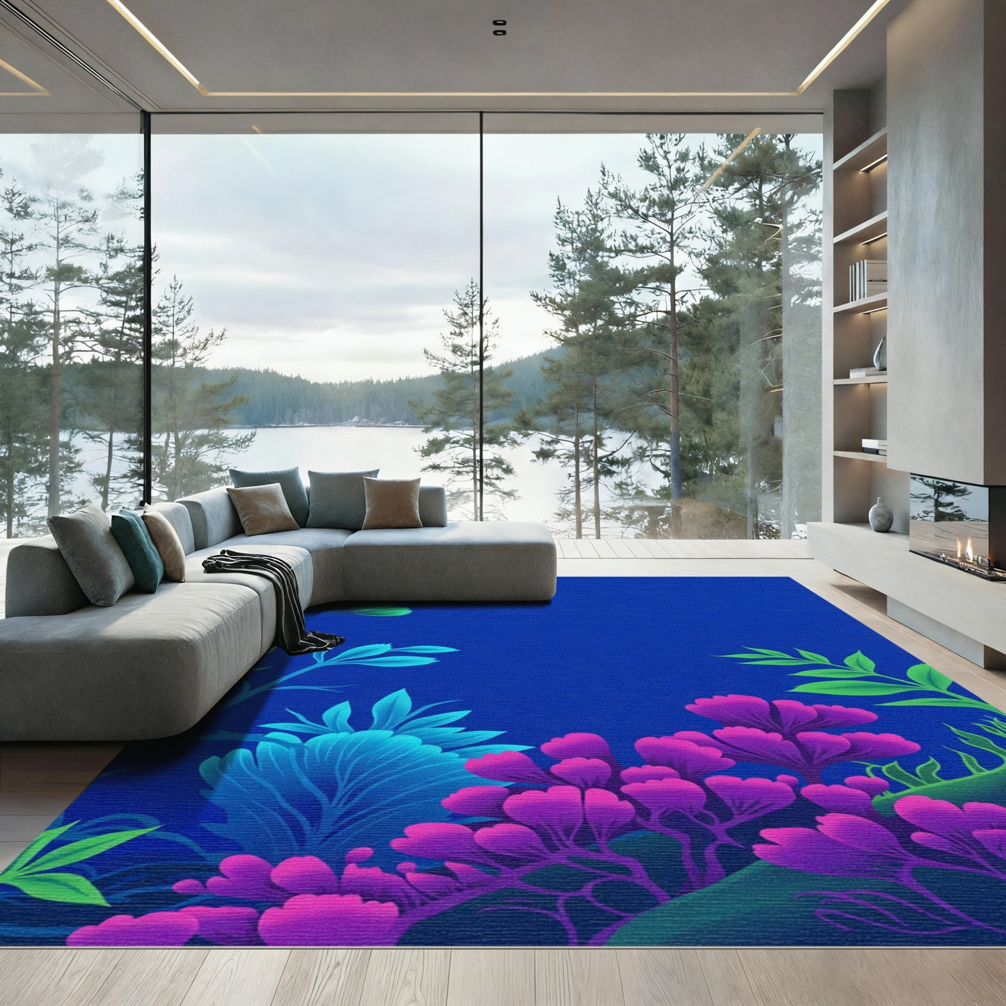 Vibrant Ocean Floral Coral Scene Rug