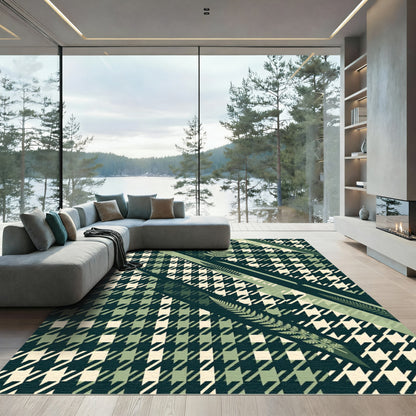 Green Geometric Houndstooth Fern Collage Rug