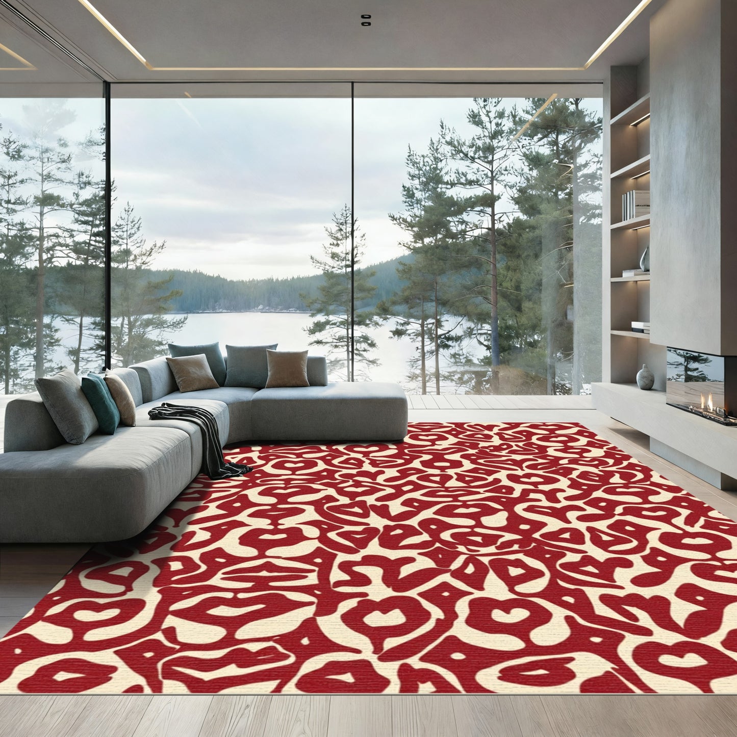 Crimson Abstract Heart Swirl Rug
