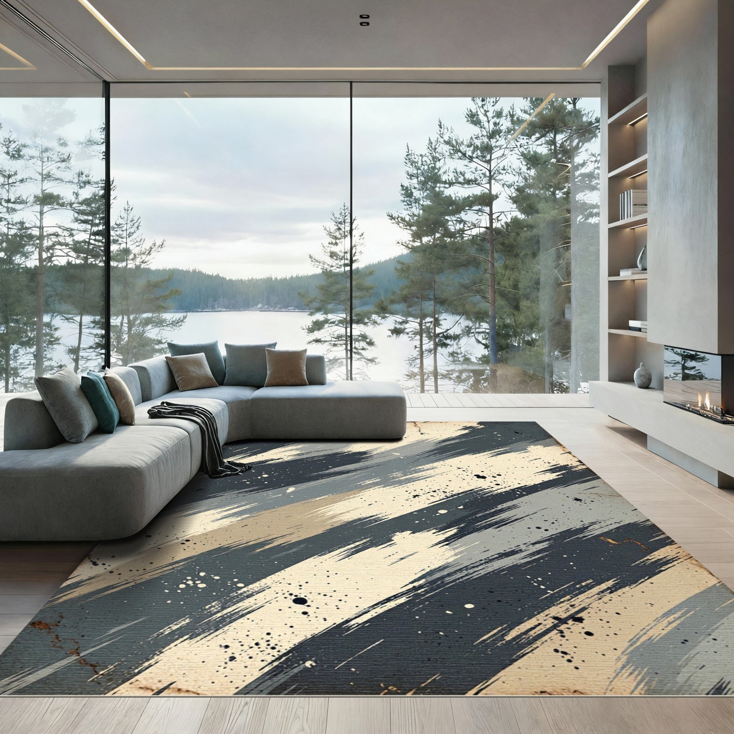 Textured Grayscale Dynamic Brushstroke Rug