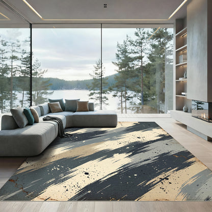 Textured Grayscale Dynamic Brushstroke Rug
