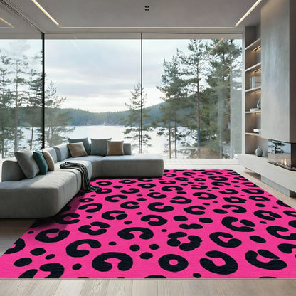 Vibrant Pink Black Animal Spots Rug