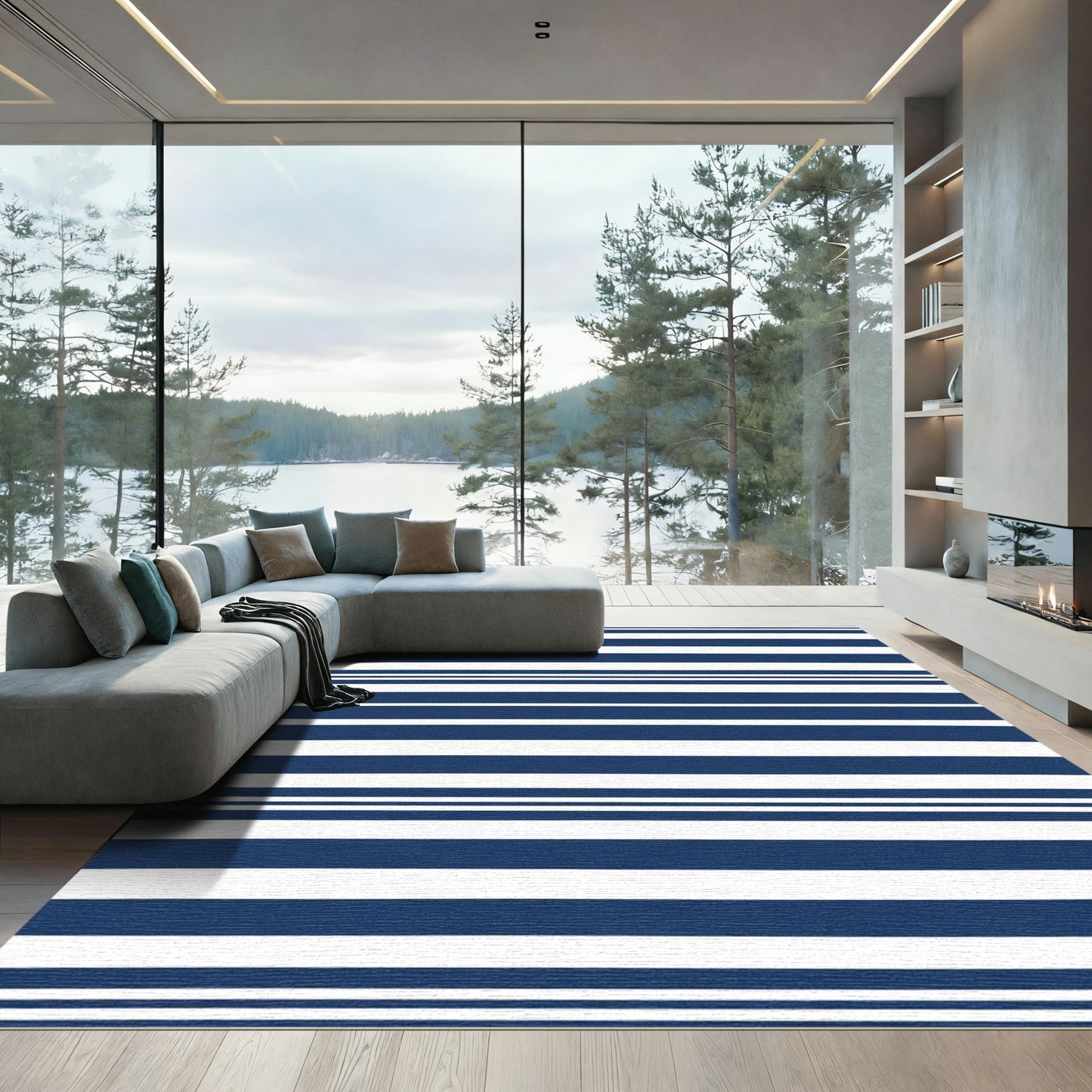 Coastal Blue and White Stripe Rug