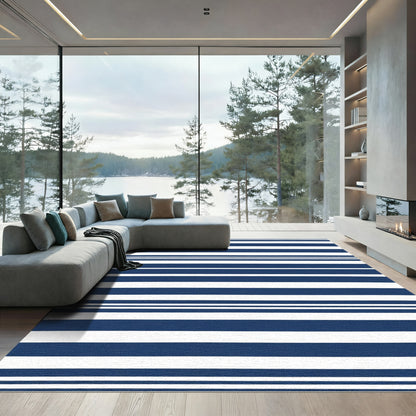 Coastal Blue and White Stripe Rug