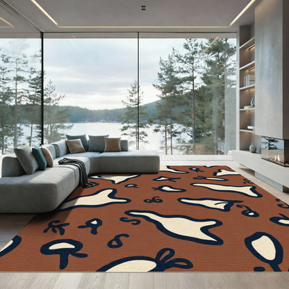 Brown Cream Abstract Blob Composition Rug