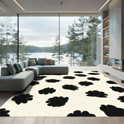 Black Blob Floral Cream Rug