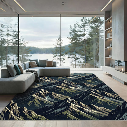 Dramatic Jagged Mountain Peaks Landscape Rug