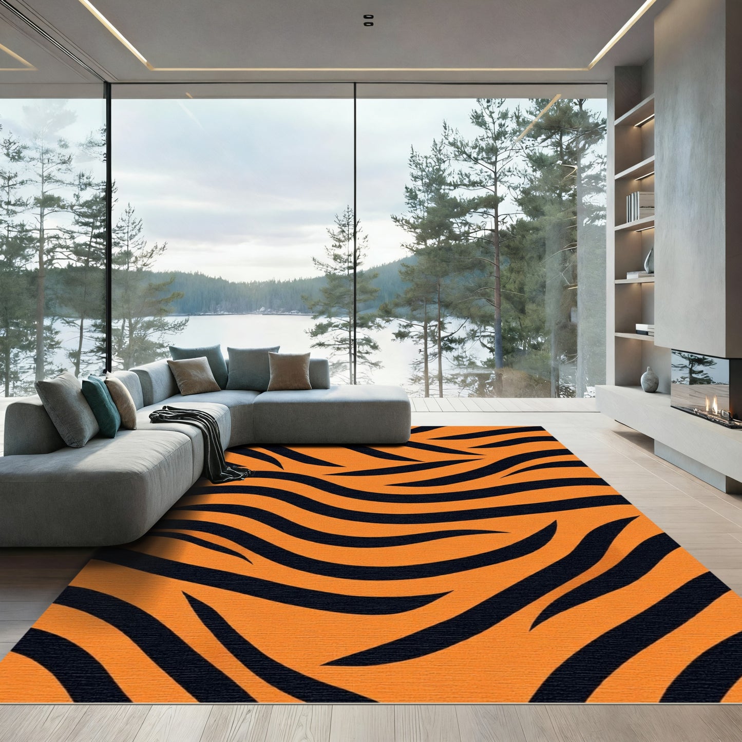 Orange Black Swirling Stripes Rug