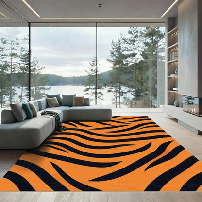 Orange Black Swirling Stripes Rug