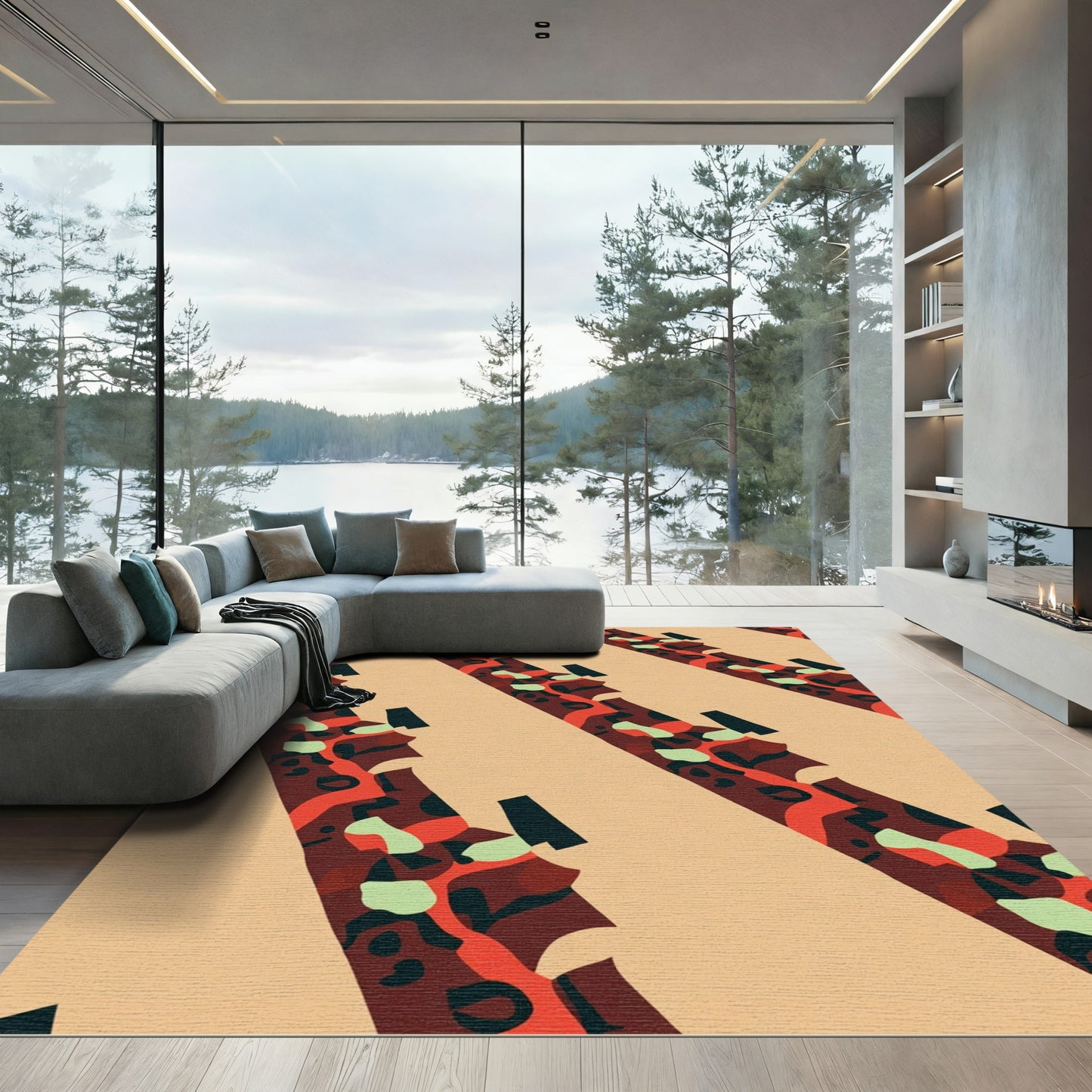 Abstract Red Orange Organic Flow Rug