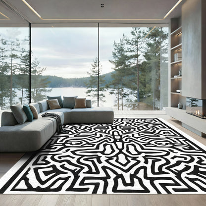 Bold Black Optical Illusion Line Rug