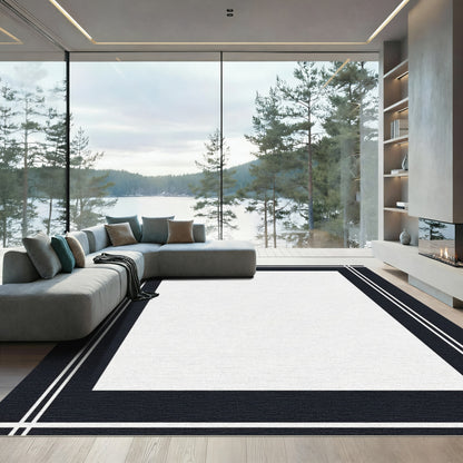 Minimalist Navy White Border Square Rug