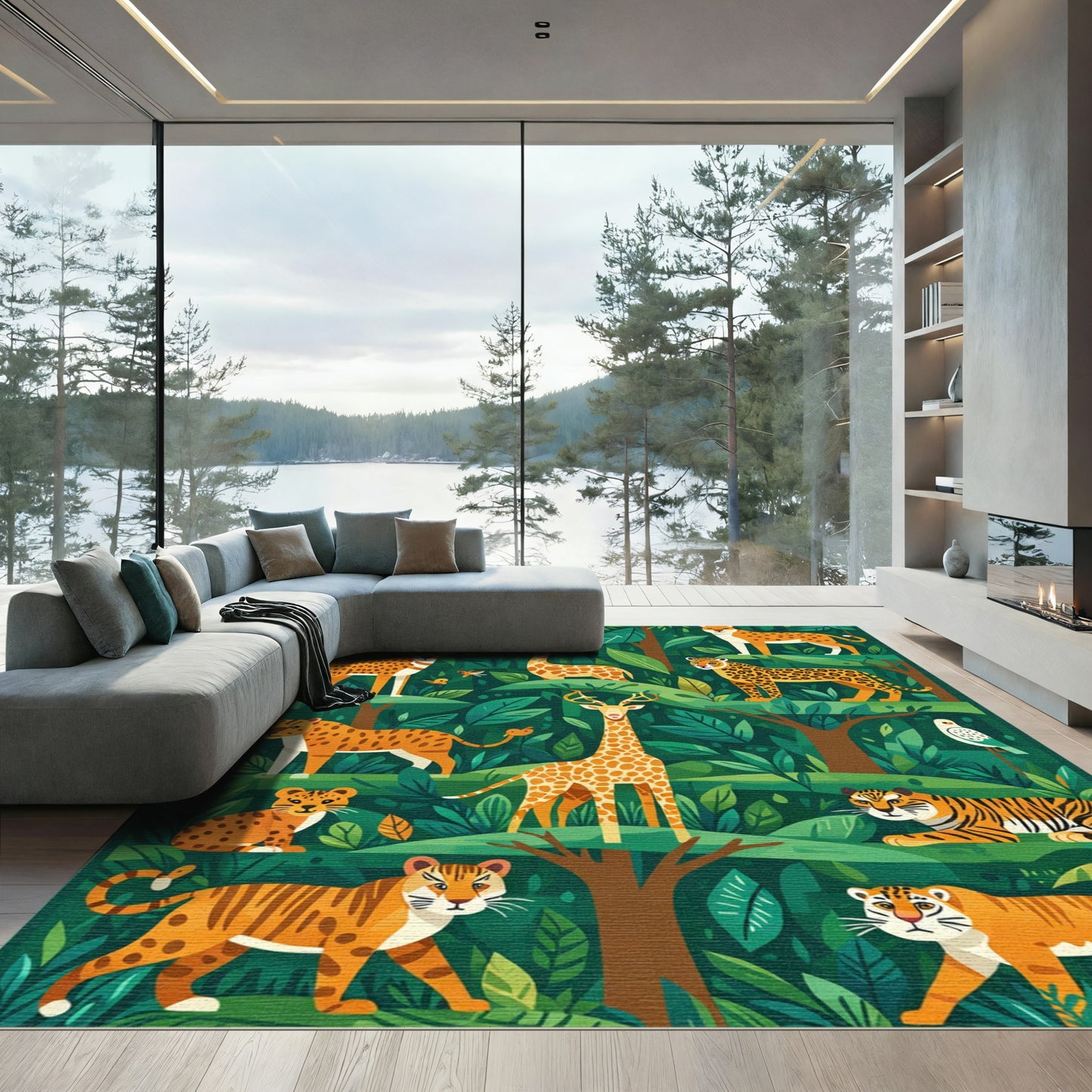 Whimsical Forest Animals Orange Spots Rug