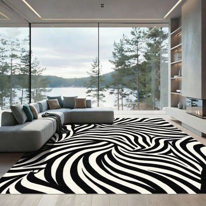 Bold Black Ivory Abstract Swirl Rug