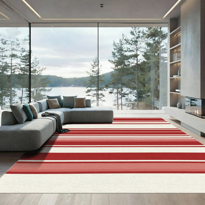 Crimson White Banded Stripe Rug