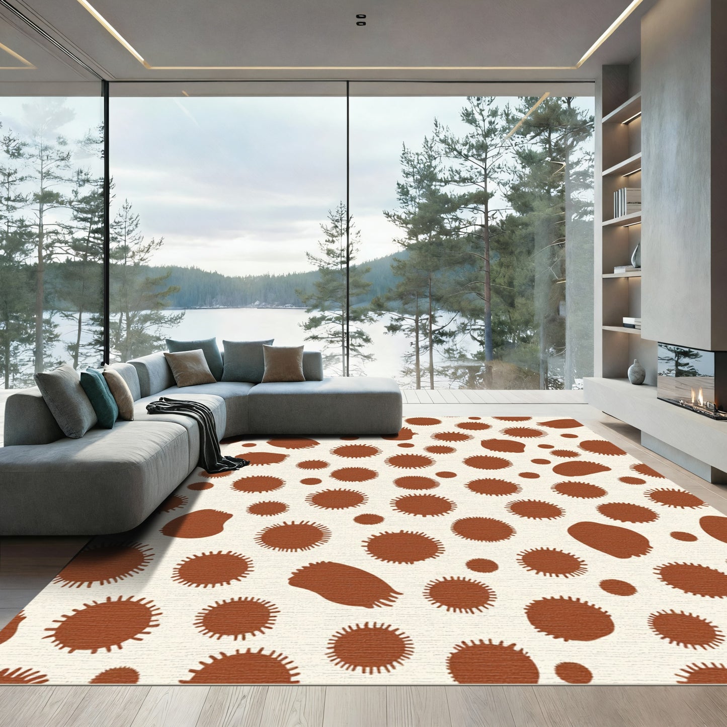 Brown Sunburst Spot Composition Rug