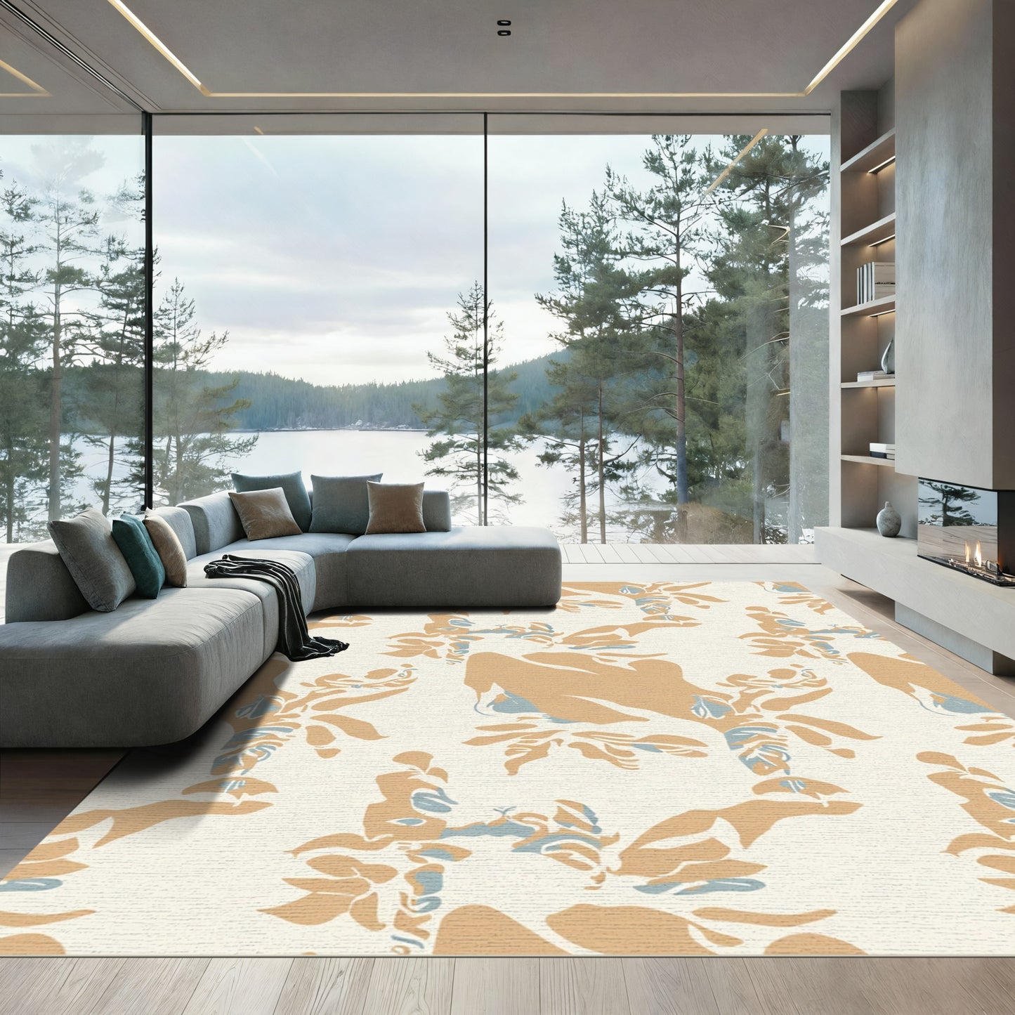 Amber Sky Blue Abstract Floral Rug