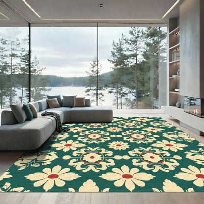 Cream Red Floral Medallion Teal Rug