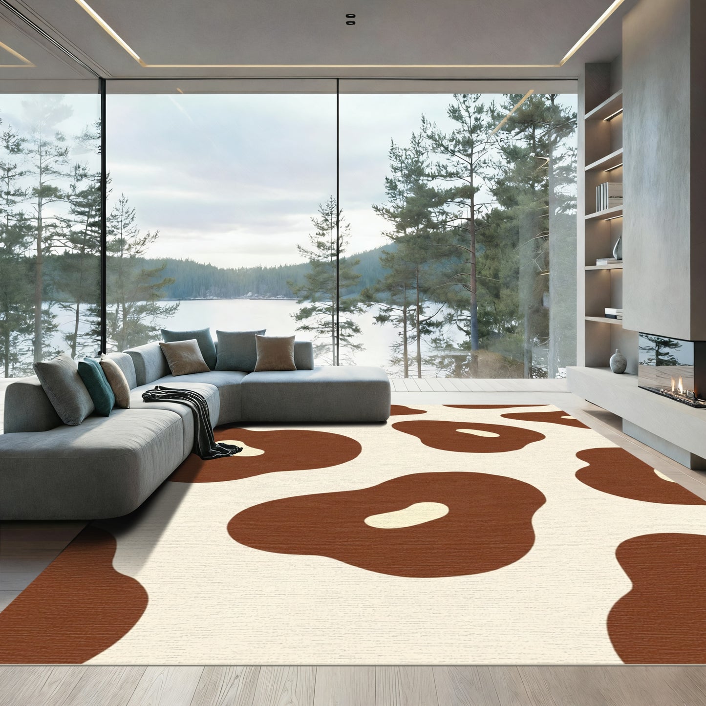 Brown White Organic Spot Rug